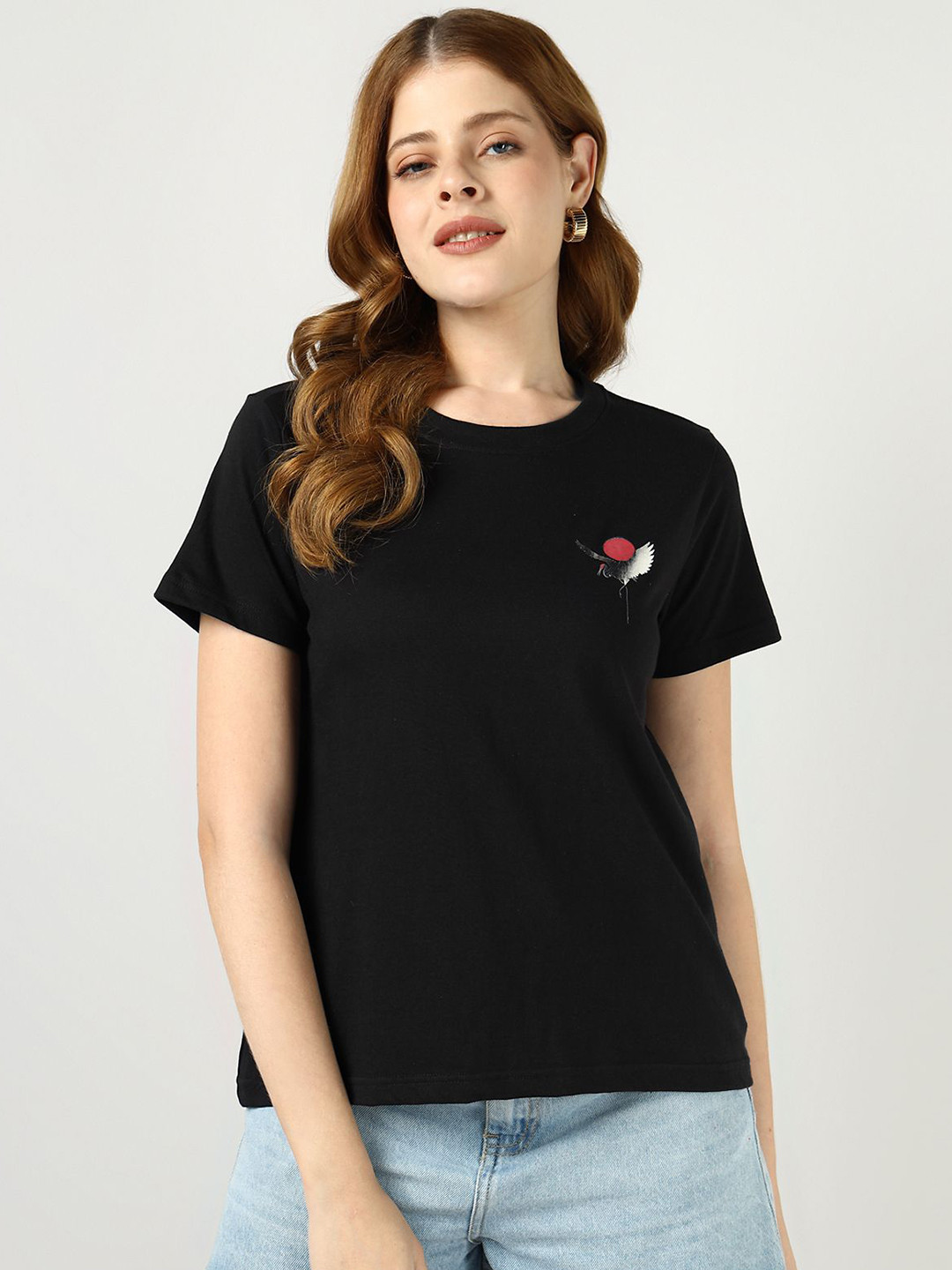 Sands of India Women Flamingo Printed Applique T-shirt