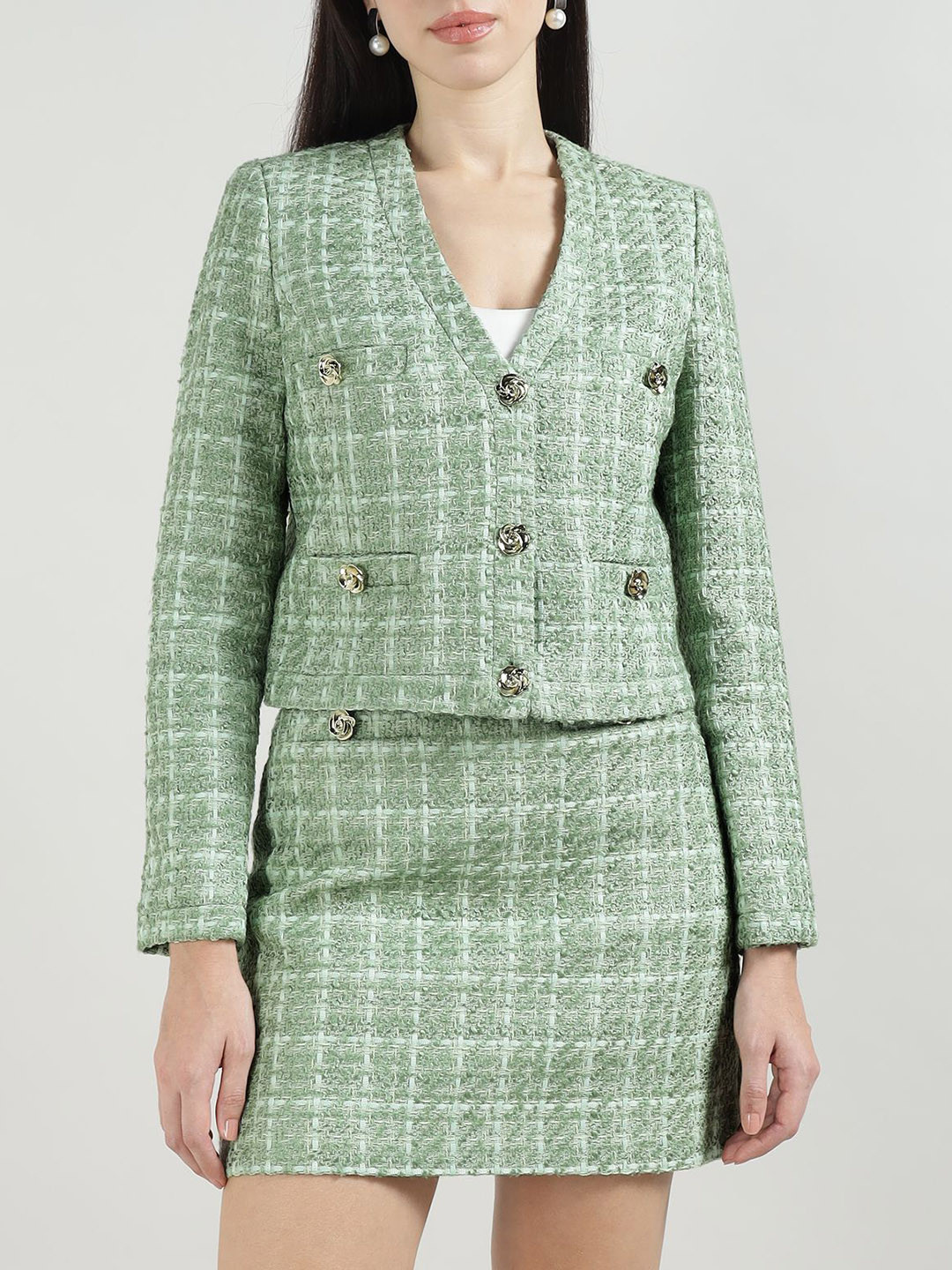 Ted Baker Women Collarless Checked Casual Tailored Jacket