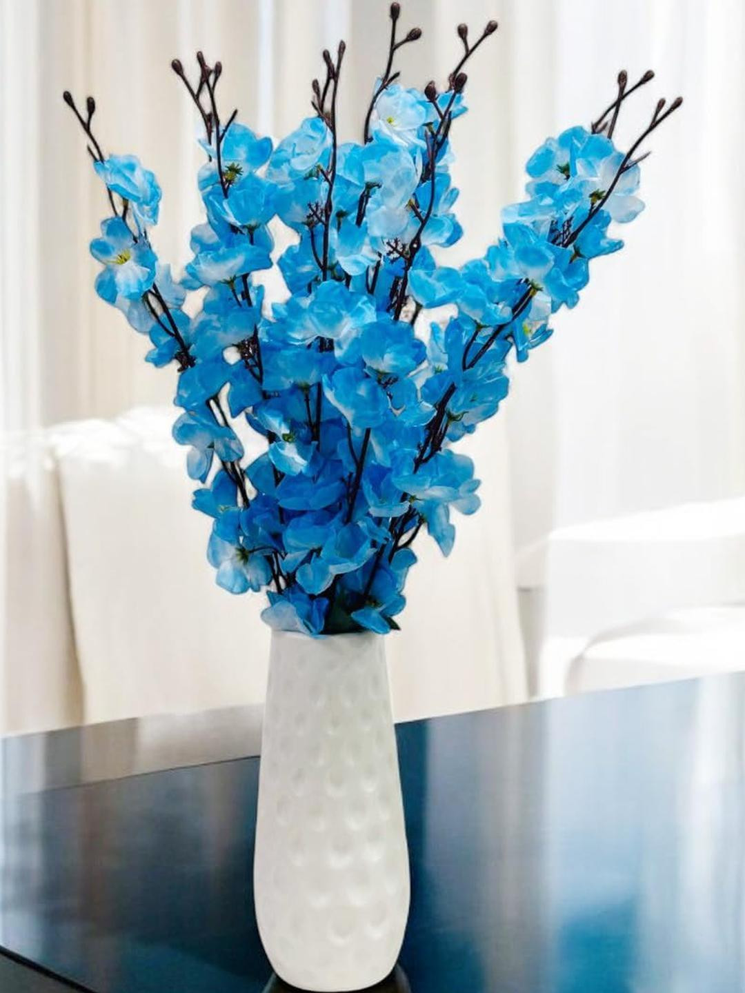 Go Hooked Blue 2 Pieces Blossom Artificial Flower With Textured Plastic Vase
