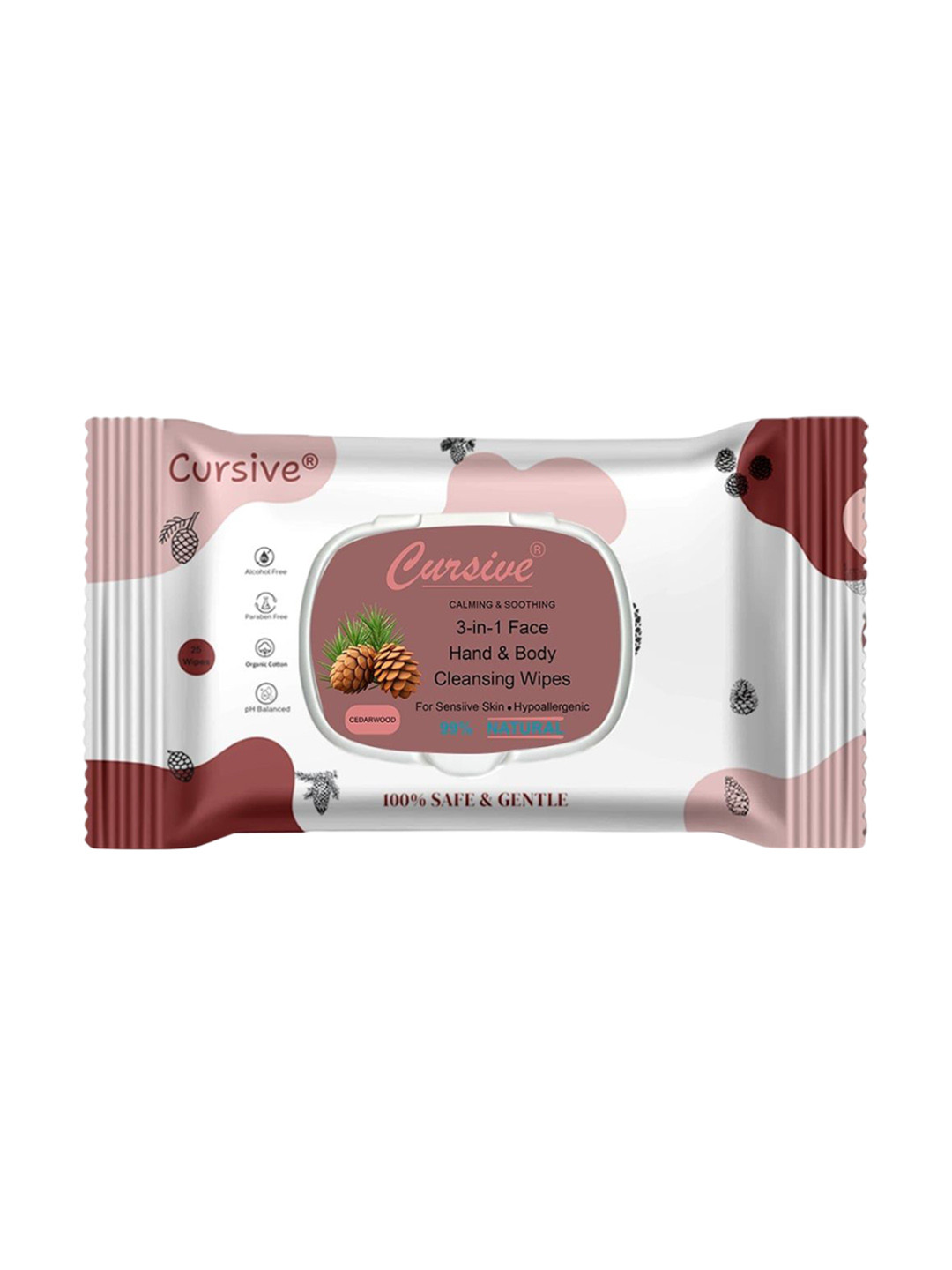 CURSIVE Refreshing Cedarwood 3-In-1 Hand Body & Face Wet Wipes - 25 Pulls