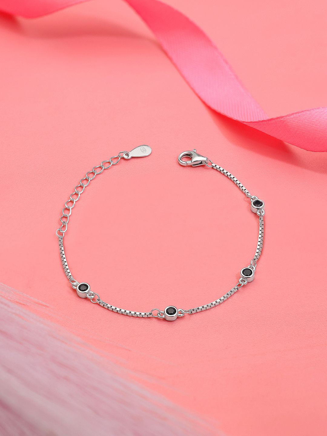 Tweov Jewels Women 925 Sterling Silver Rhodium-plated CZ Studded Box Chain Bracelet