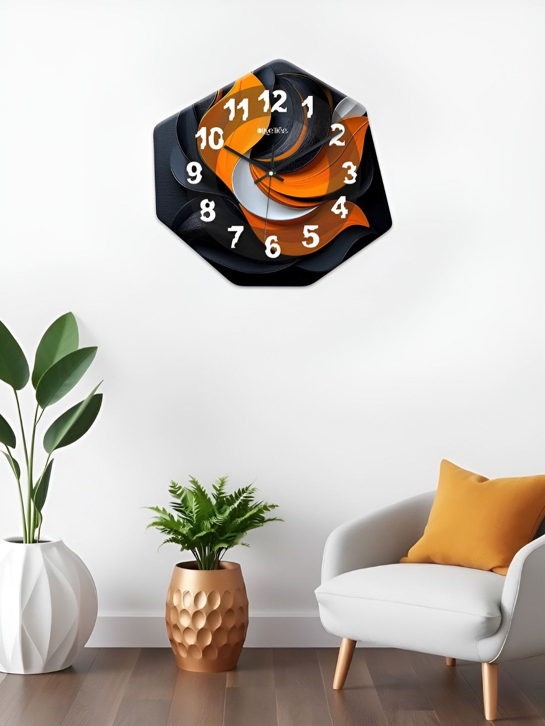 OLIVE TREE Black & Yellow Printed Geometric Wall Clock