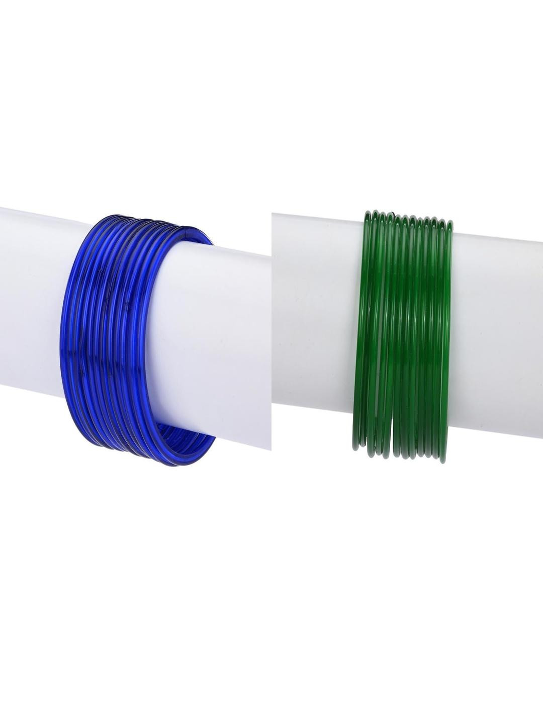 SOMIL Alloy Set of 24Green And Blue Glass Bangles