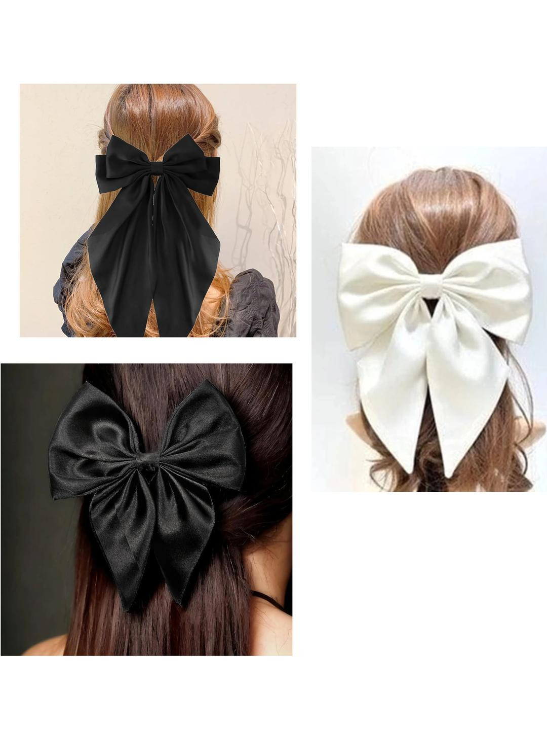 RHOSYN Women Set of 3 Black & White Bow Clip