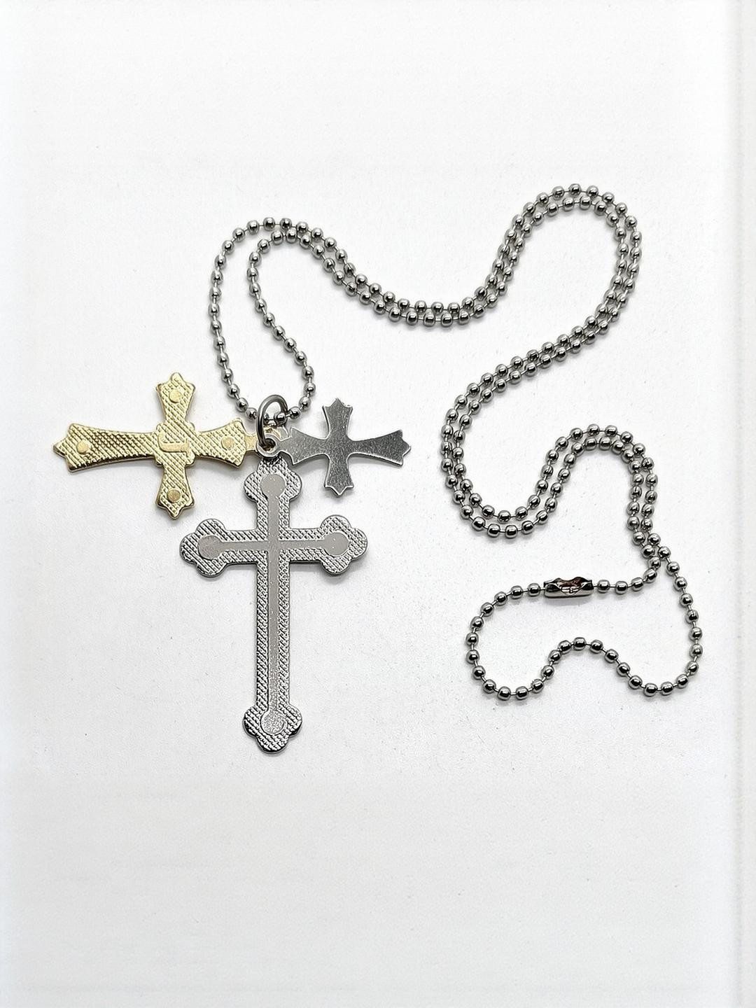 Dynamic Retail Global Men Cross Pendant Chain - Set of 2