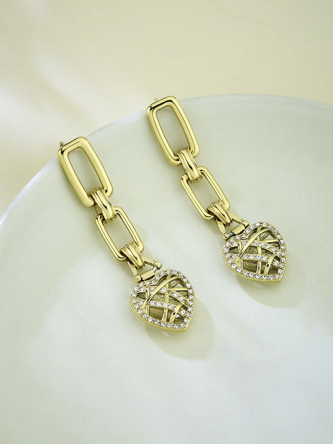 GUESS Women Heart Cage Gold-Plated Stainless Steel Earrings