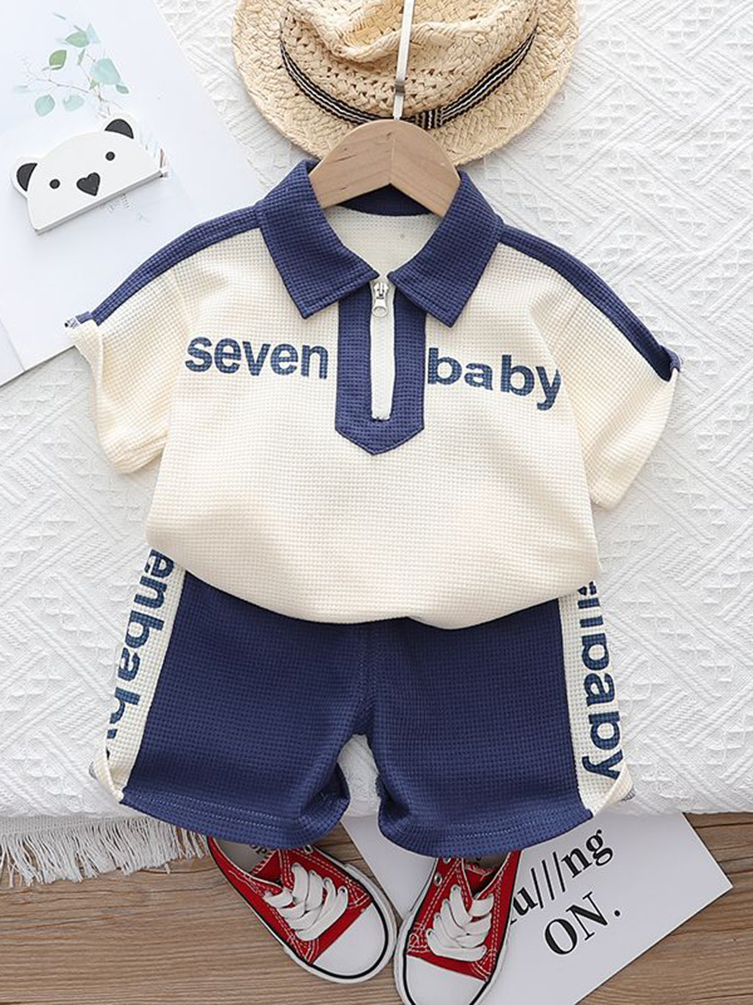 YK Self-Designed Shirt-Collar T-Shirt With Shorts Clothing Set