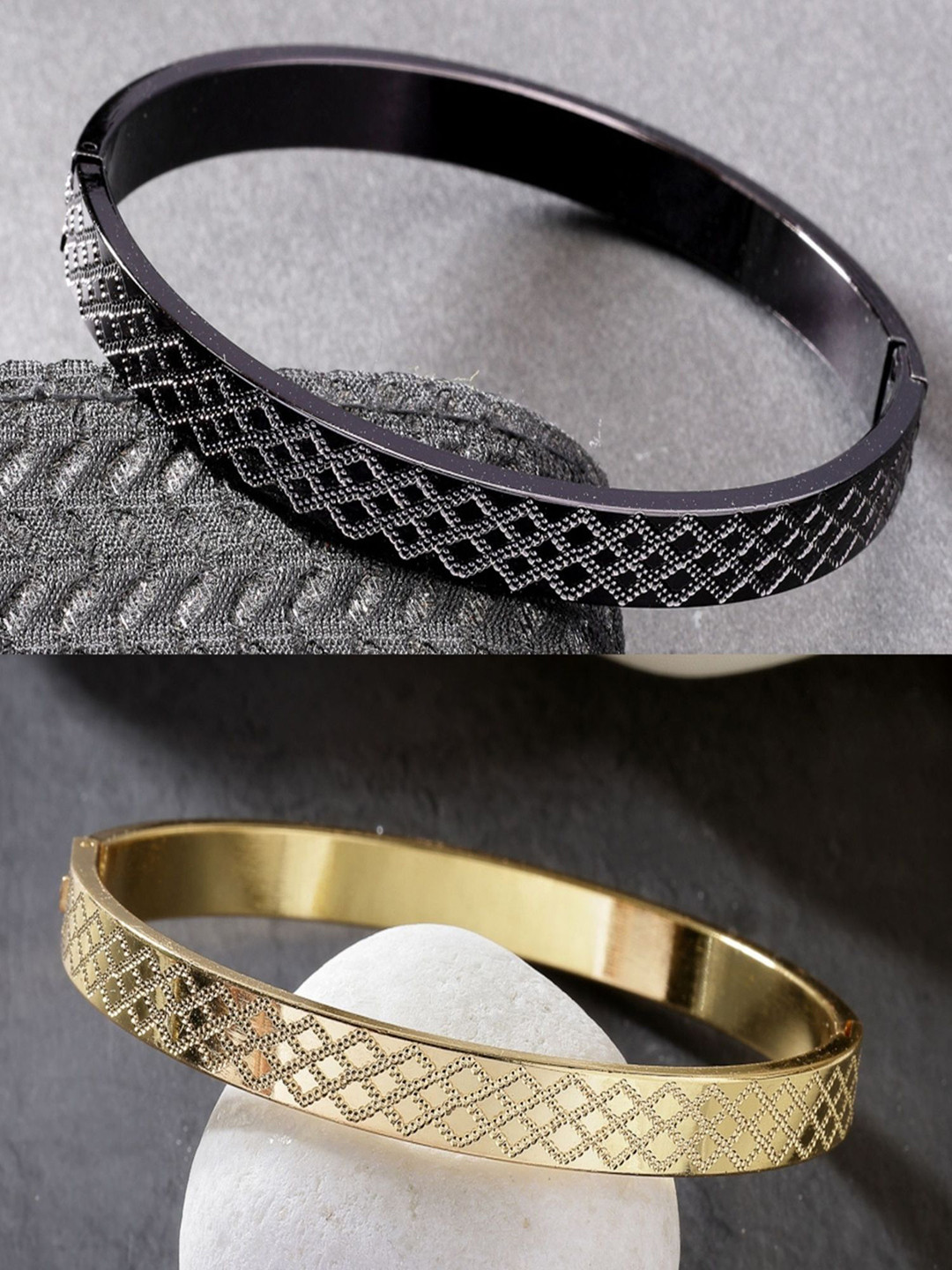 The Roadster Lifestyle Co Set Of 2 Gold & Black Rhodium-Plated Kada Bracelet