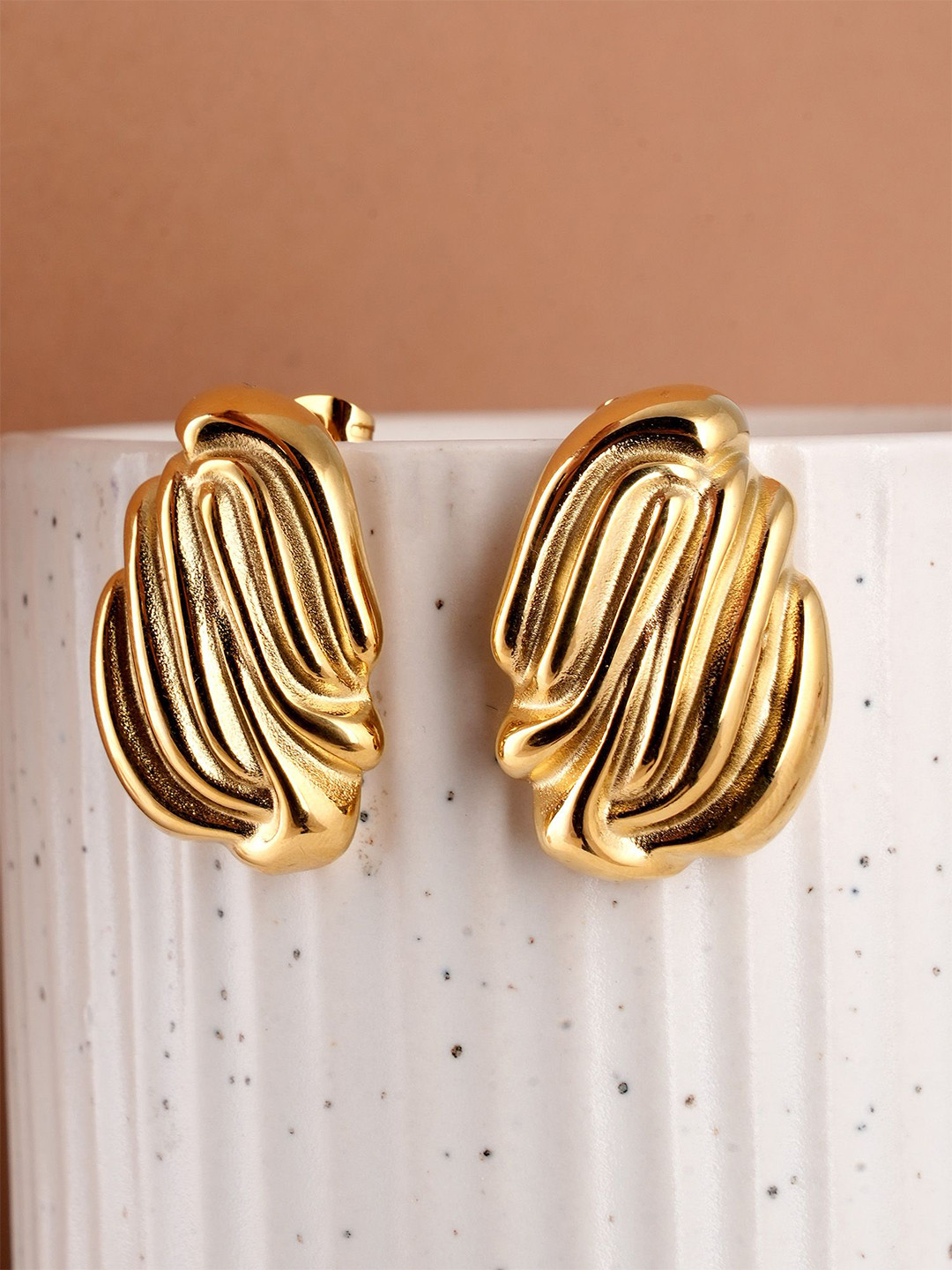 PALMONAS Gold-Plated Stainless Steel Waterproof & Anti-Tarnish Abstract Studs