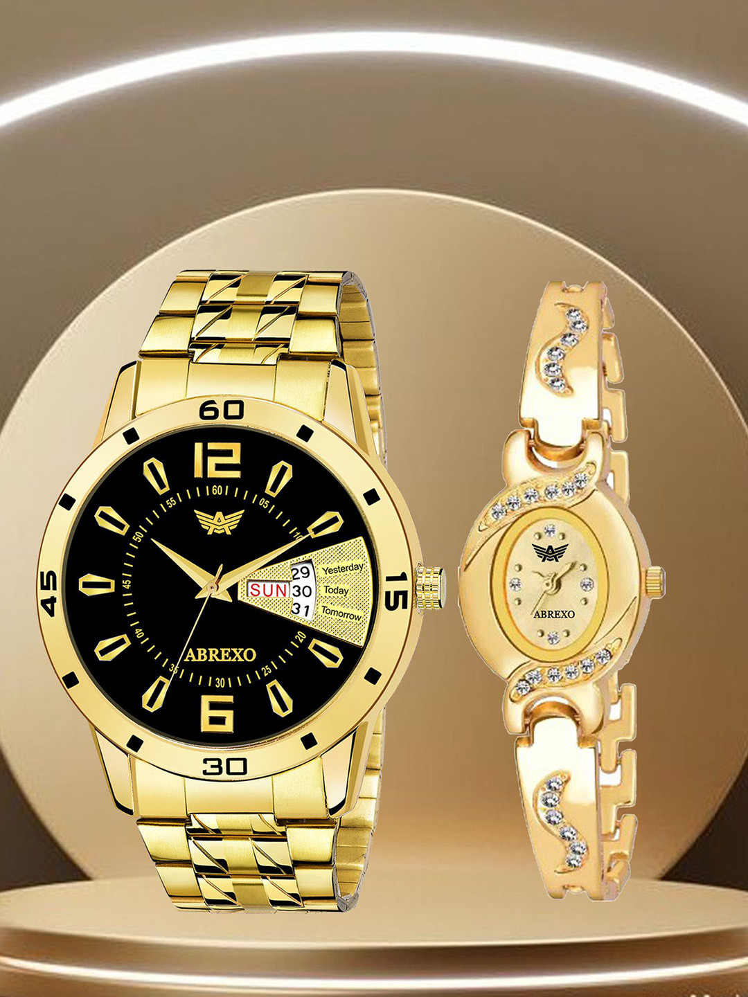 Abrexo Men Dial & Stainless Steel Straps Analogue Watch Abx1220-Black plus 0350