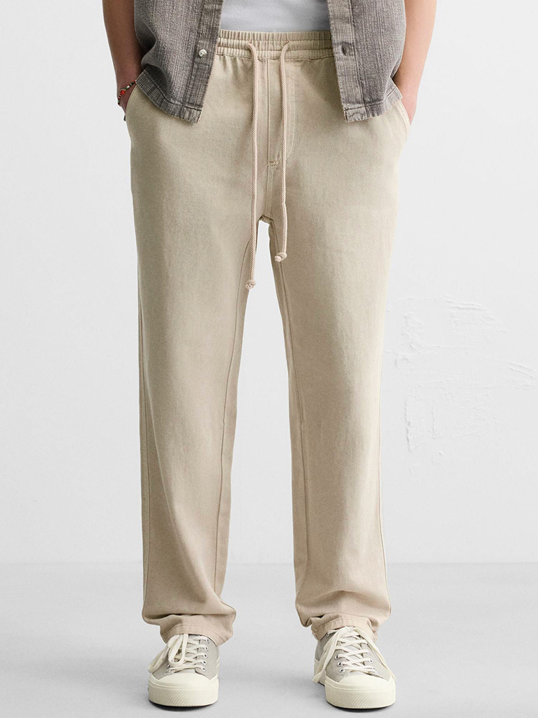 MISCHIEF MONKEY Men Pure Cotton Baggy Fit Relaxed Straight Leg Low-Rise Trousers