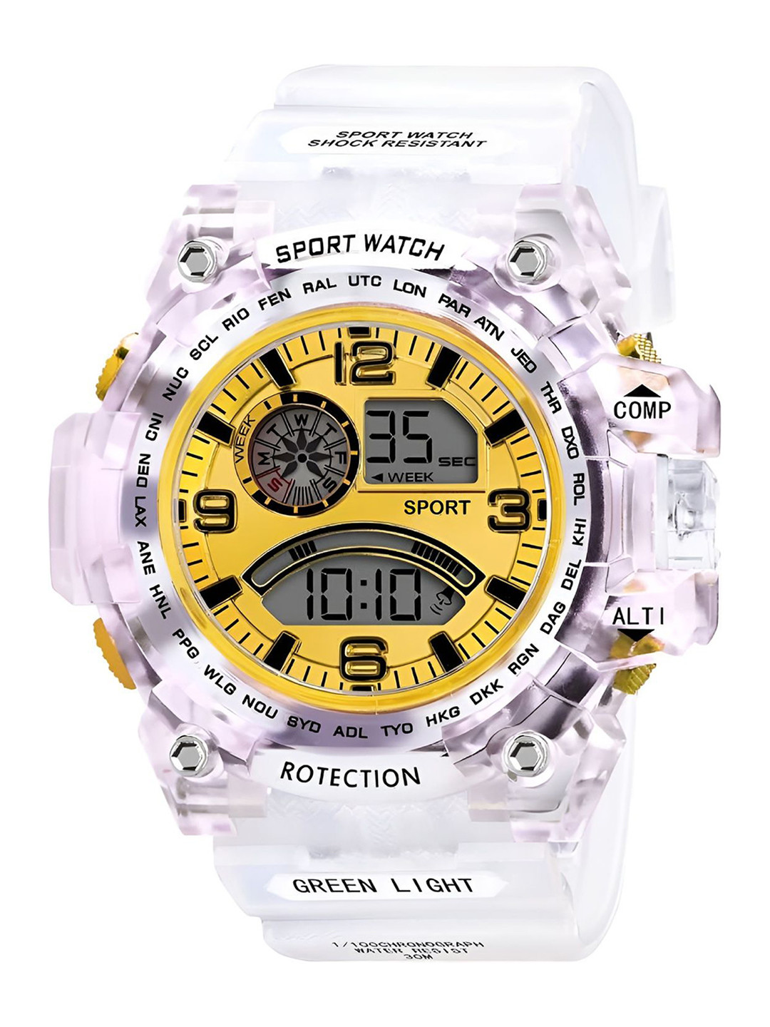 Hala Men Patterned Dial & Straps Digital Watch GOLD-TRANSPARENT