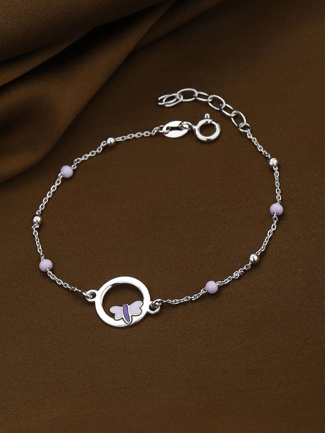 VANBELLE 925 Sterling Silver Rhodium Plated Butterfly Enamel Charm Bracelet