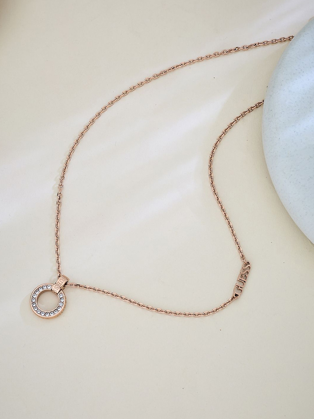 Women Circle Lights Rose Gold-Plated Stainless Steel Necklace