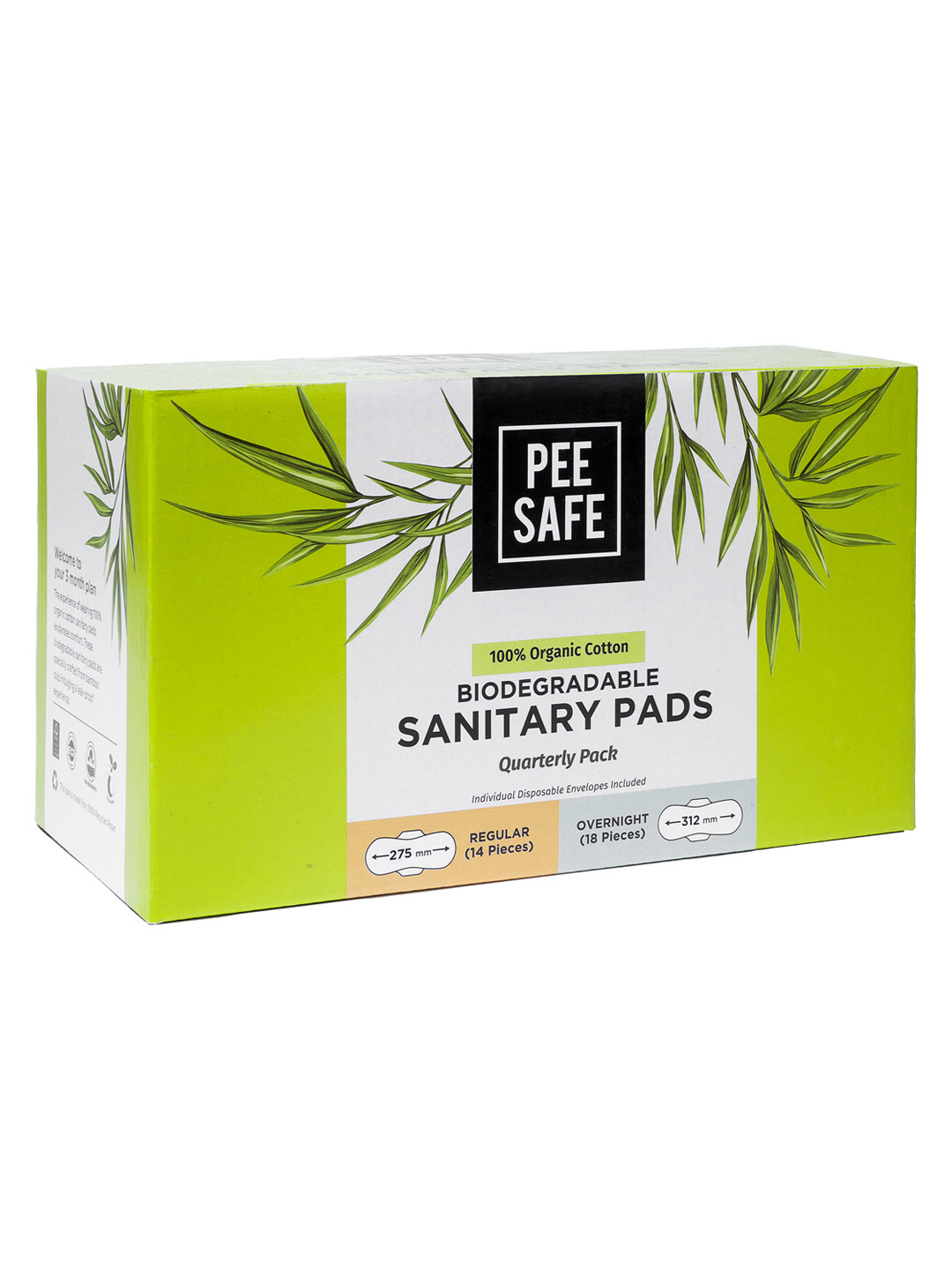 PEESAFE Organic Cotton Sanitary Pads - 14 Regular 280mm & 18 Overnight 315mm