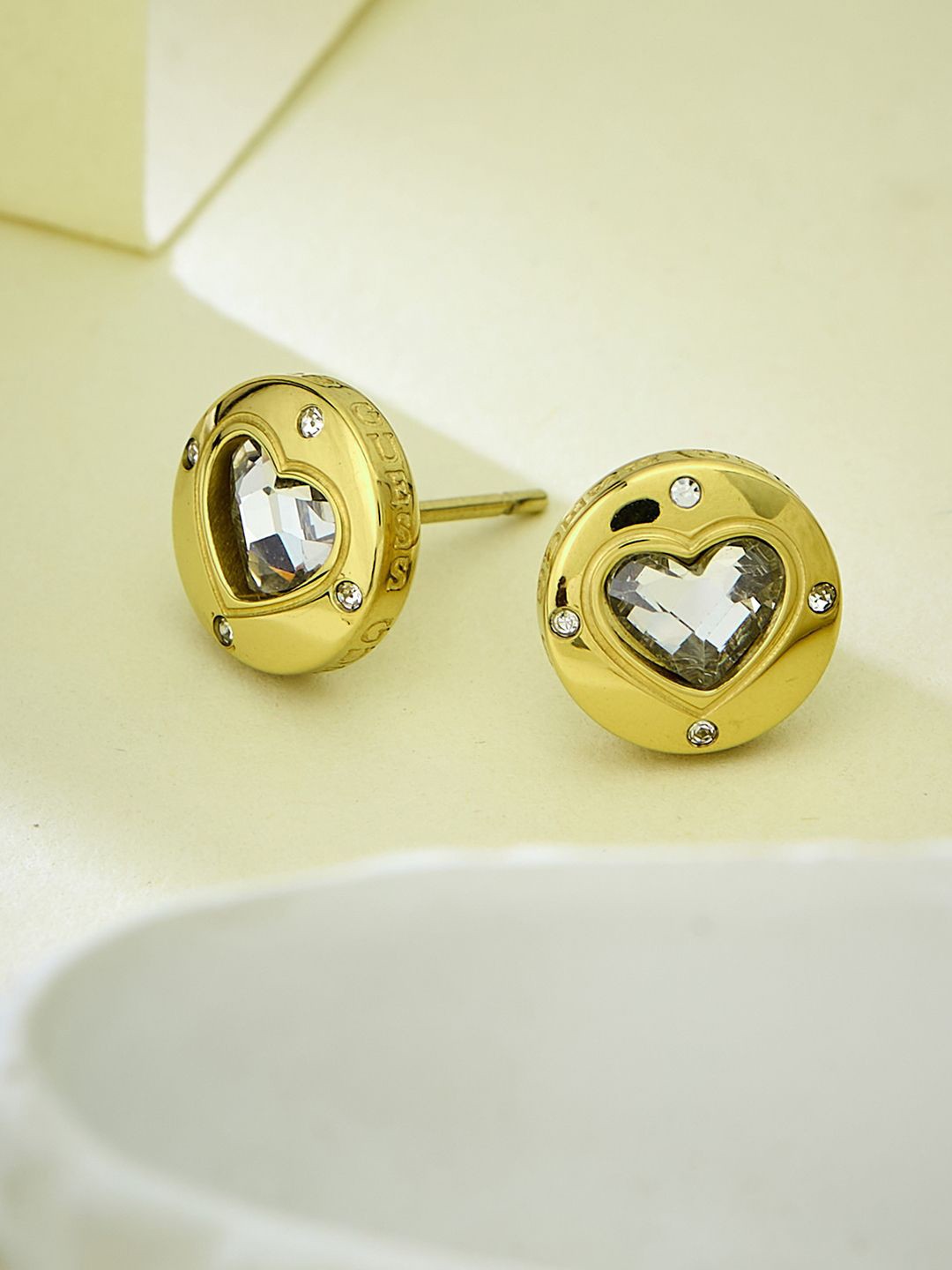 GUESS Women Rolling Hearts Gold-Plated Stainless Steel Earrings