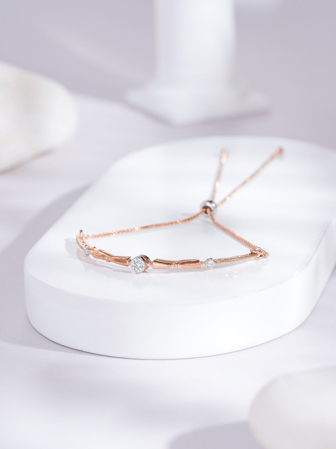 ZEVARAATI Women Silver American Diamond Rose Gold-Plated Charm Bracelet