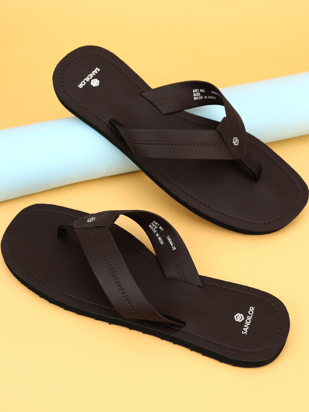 sandilor Brown PU Flip Flops