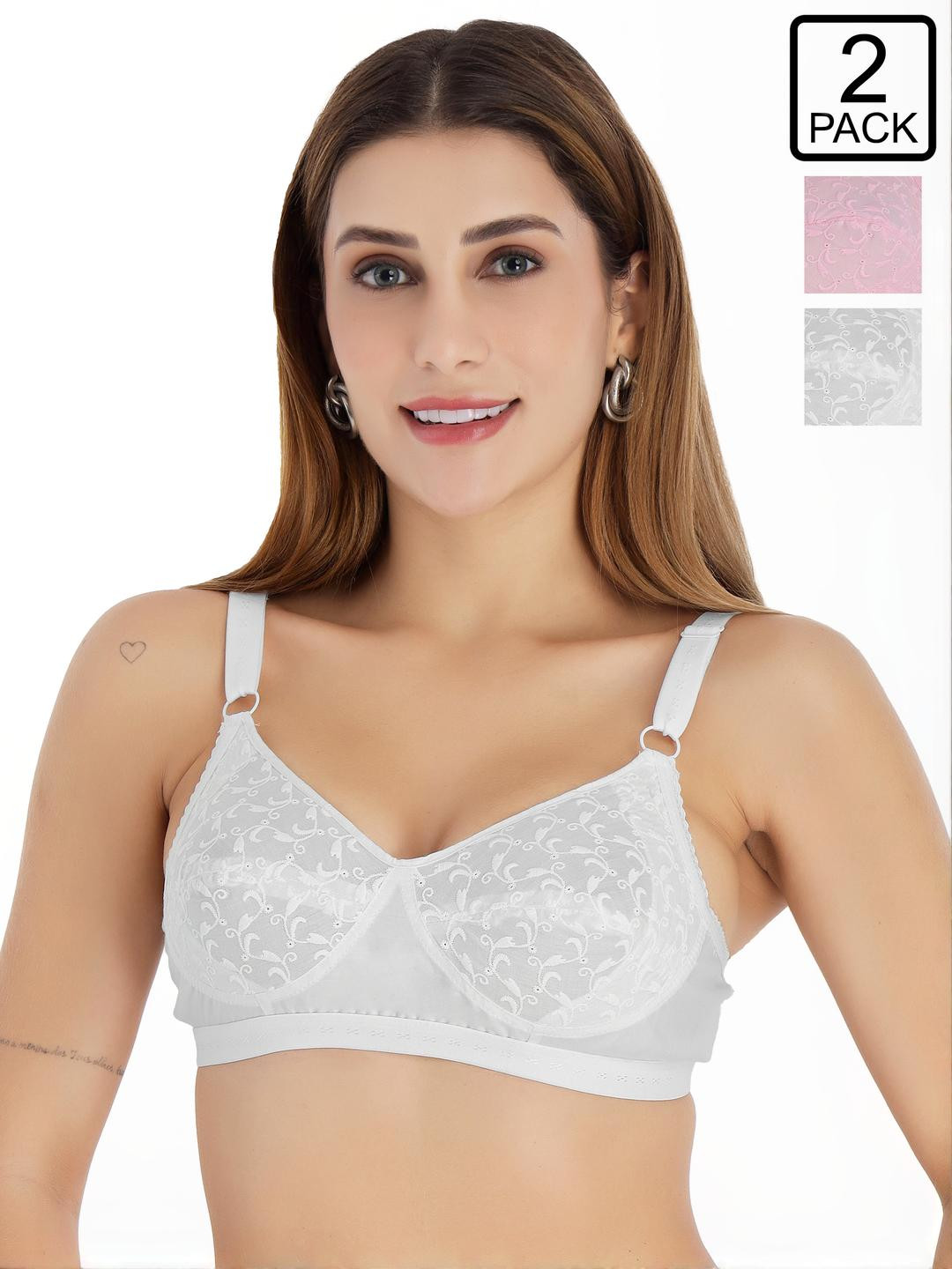 Selfcare 2 Pack Solid Self Design Net Non Padded Full Coverage Bra - SN3715