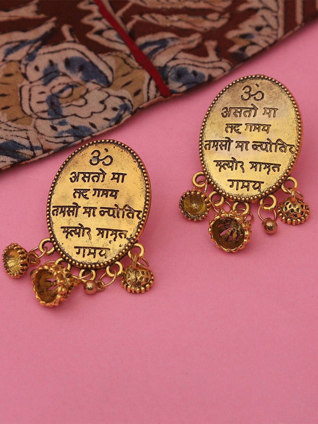 Zoey Gold-Plated Shlok Oval Drop Earrings