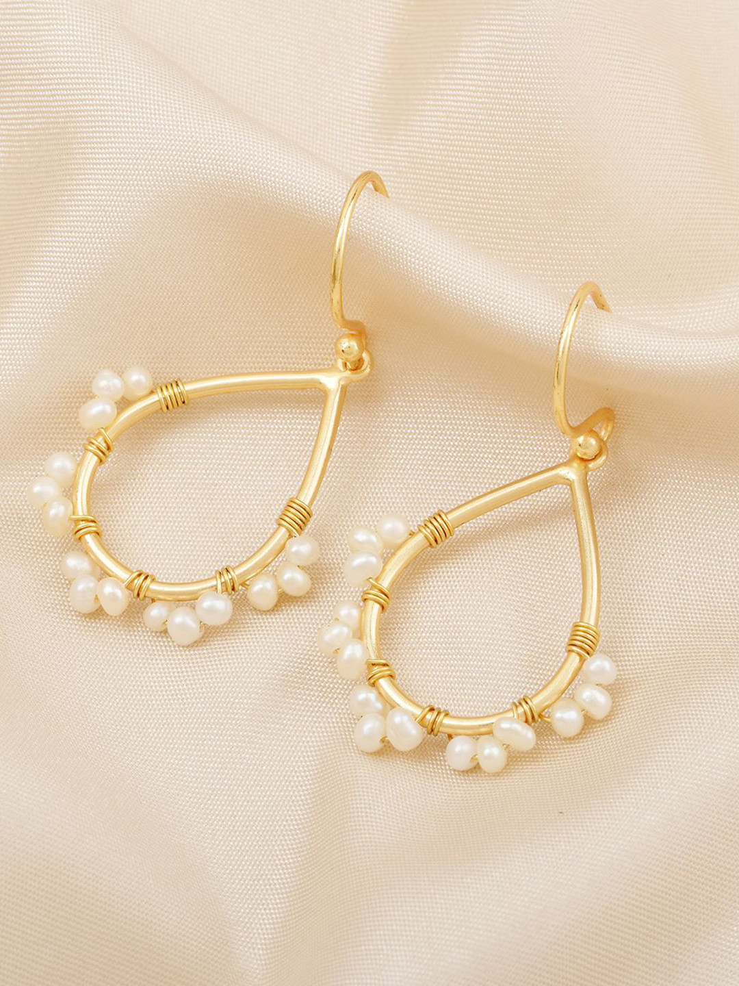 La Vita Gold-Plated Artificial Beaded Teardrop Shaped Drop Earrings