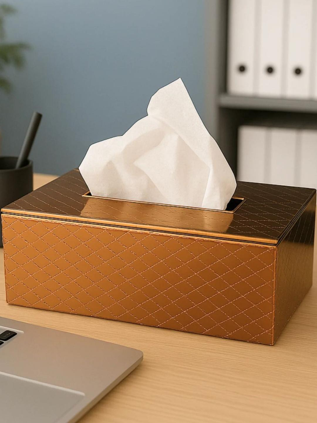 jabrix Gold-Toned Leather Tissue Holders