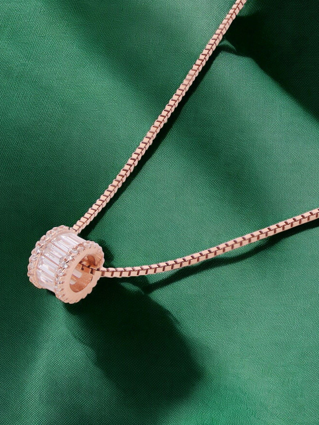 Crash.Club By CKC Women Rose Gold-Plated Cubic Zirconia Studded Pendant Chain