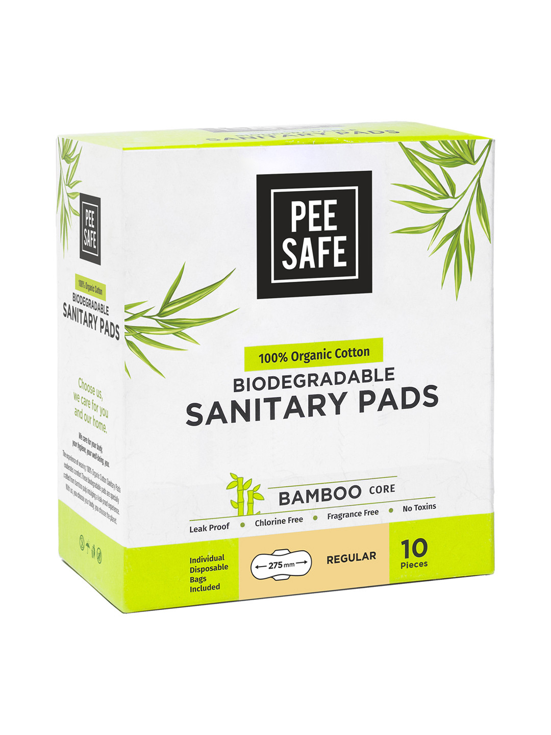 Pee Safe Pack Of 10 100% Organic Cotton Biodegradable Sanitary Pads