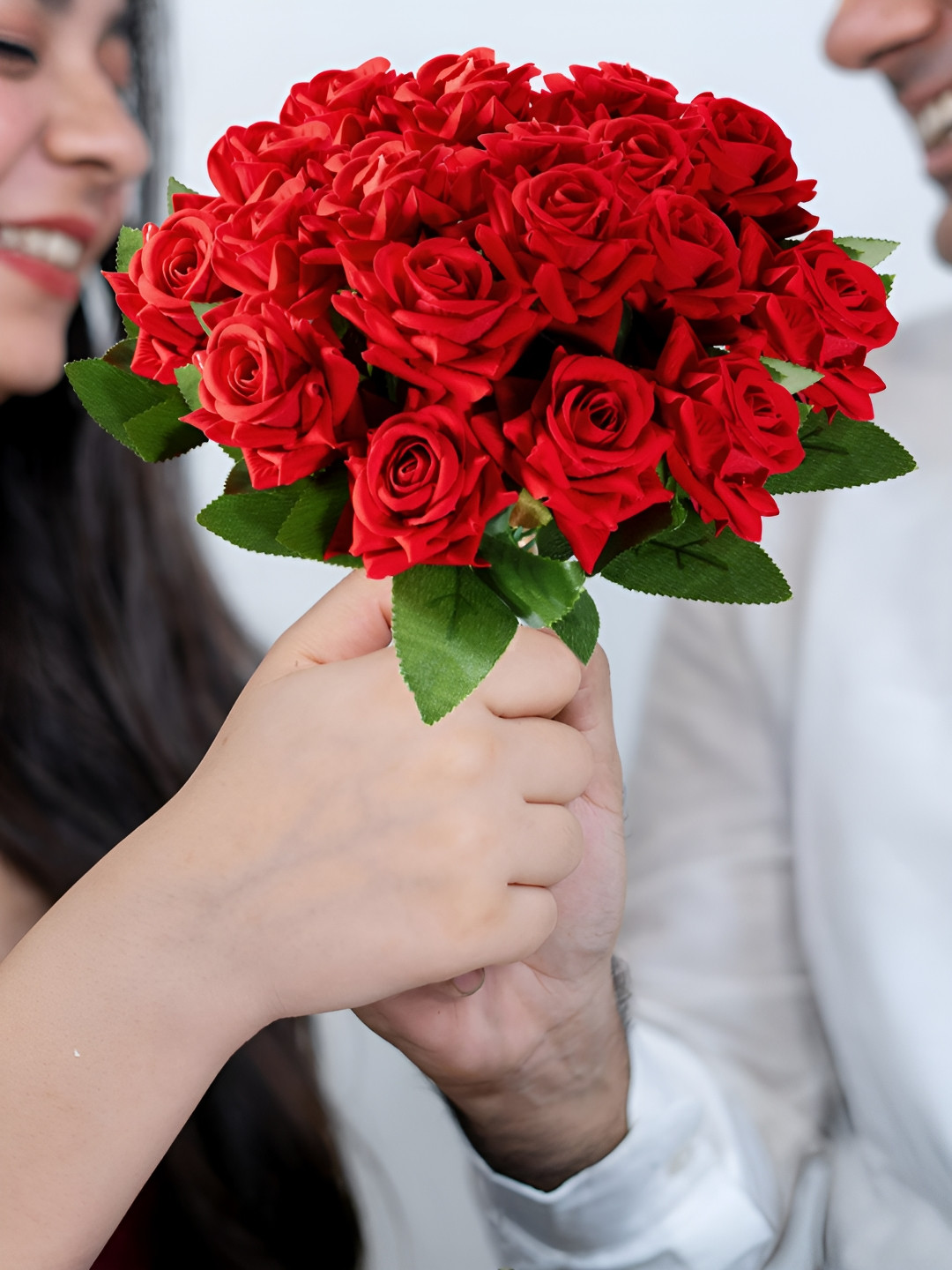 Peora Red 10 Pieces Rose Artificial Flower