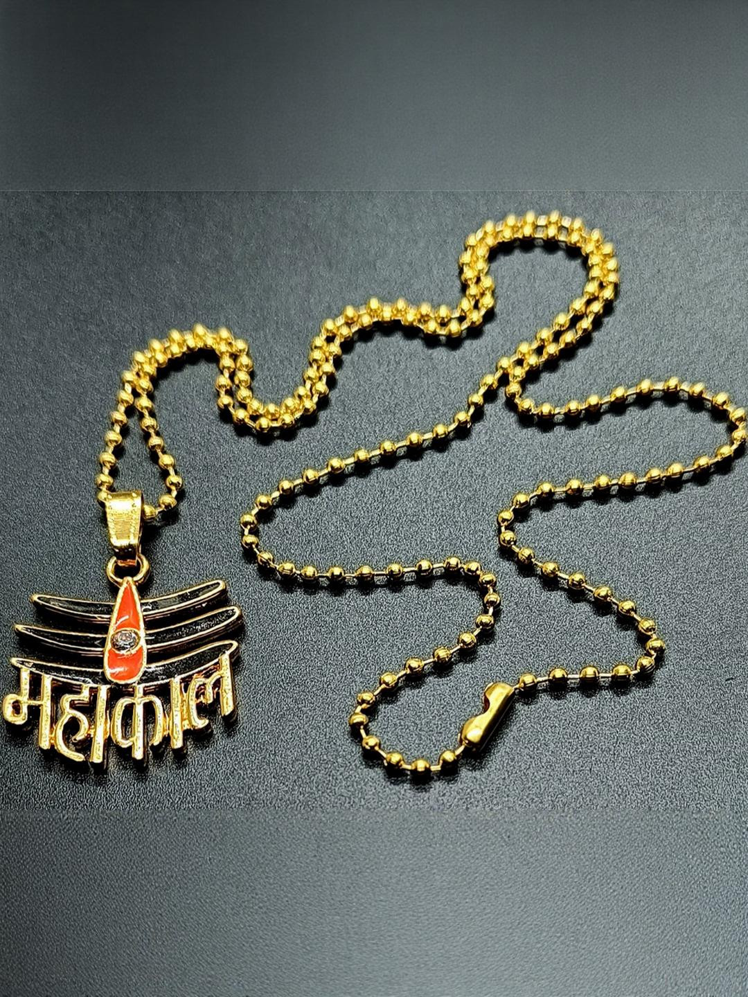 Dynamic Retail Global Men's Gold Pleated Mahakal Pendent Chain