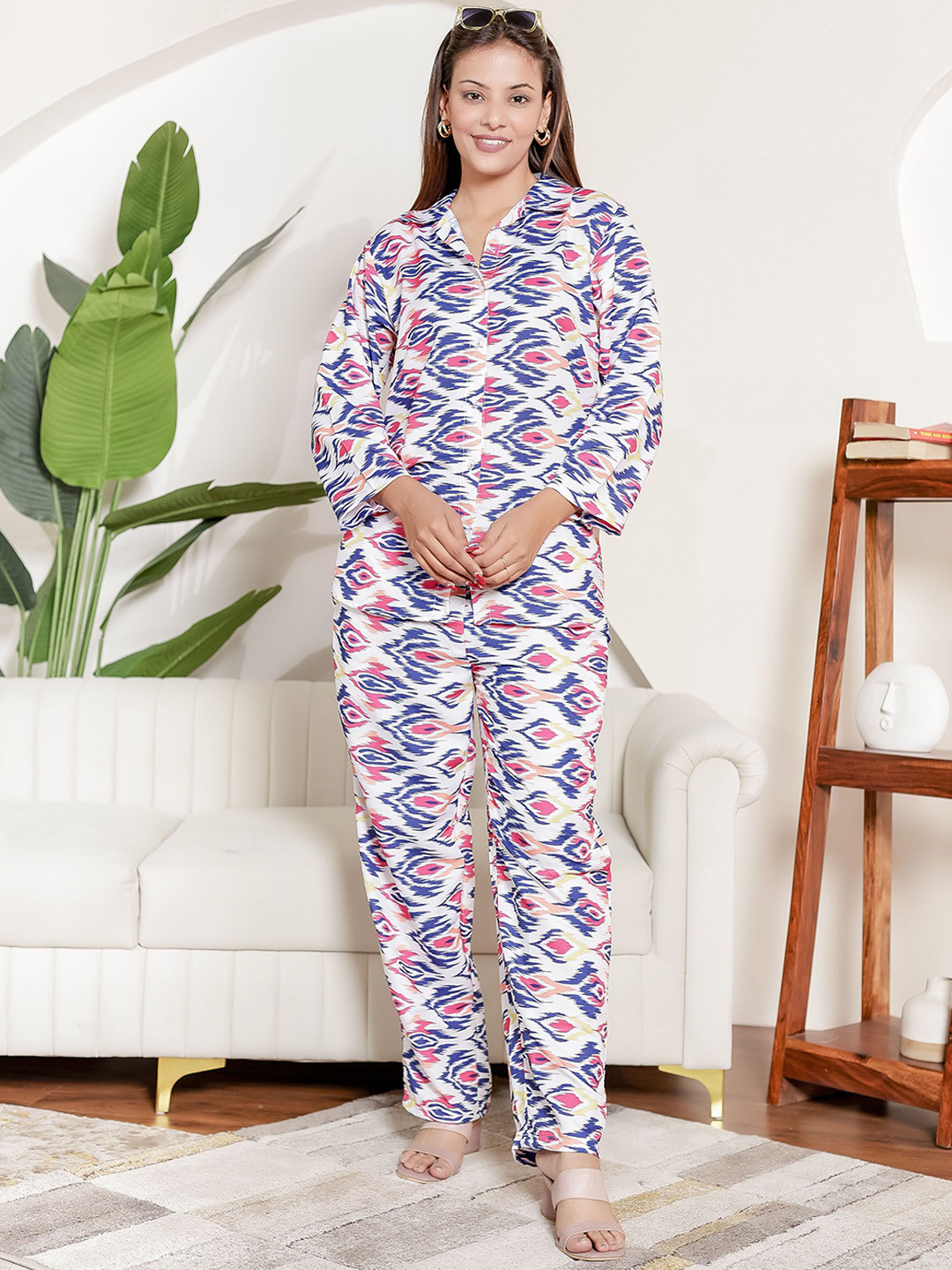 Stuffie Land Printed Collar Neck Shirt With Trousers Co-Ords