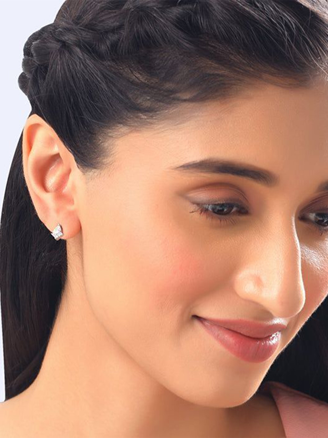 GIVA Silver Teardrop Shaped Silver Plated Zircon Studded Studs Earrings