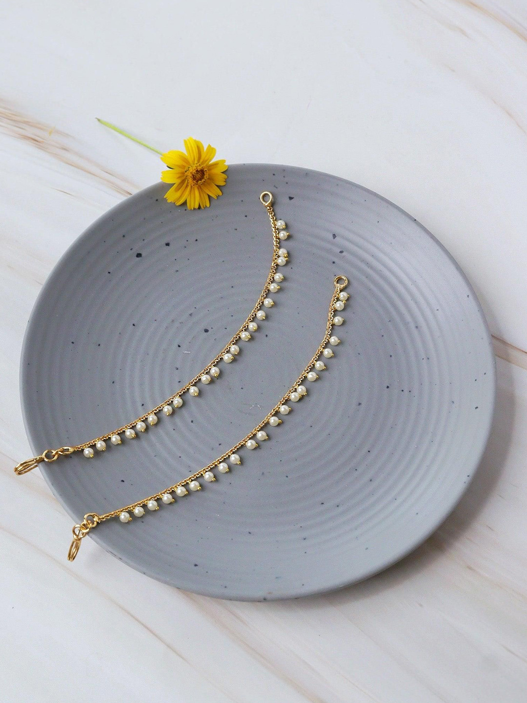 CURIO COTTAGE 22K Gold-Plated Artificial Stones Studded & Beaded Contemporary Earchains