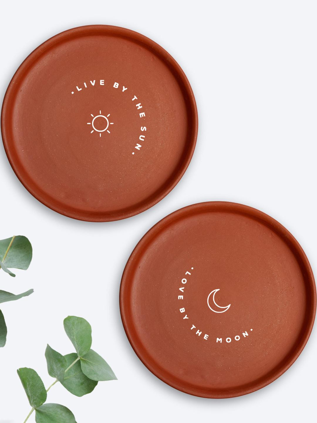 ALMIRO TREE Illustration Of Sun And Moon Clay Glossy Hanging Hall 2Pcs Wall Plates-8In