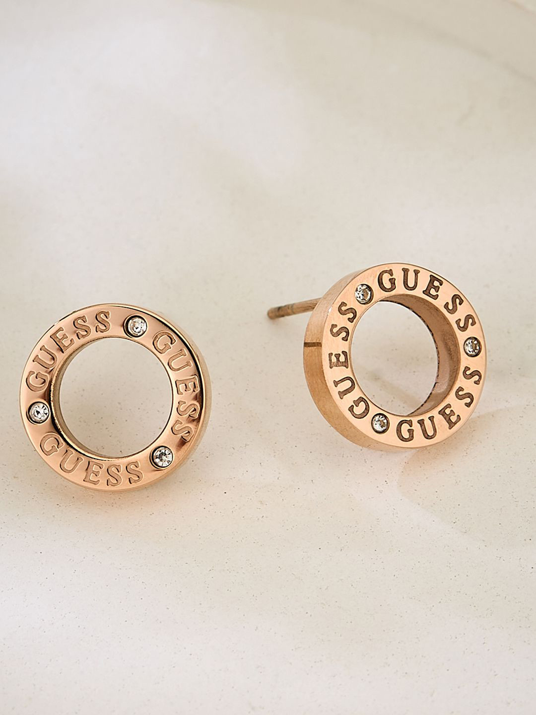GUESS Women Circle Lights Rose Gold-Plated Stainless Steel Earrings