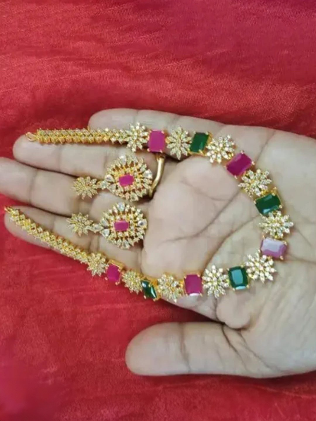 fashion trends Gold-Plated Cubic Zirconia Studded Jewellery Set