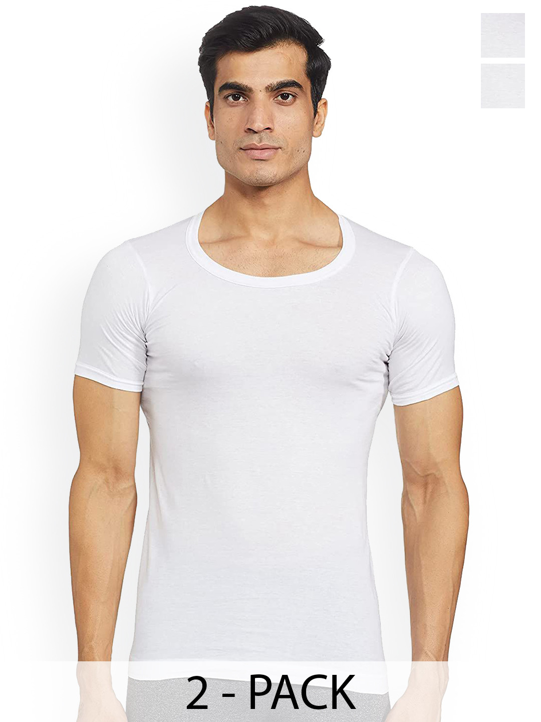 Rupa Frontline Pack Of 2 Round Neck  Pure Cotton Vest Frontline--Sky-White-RNS-2