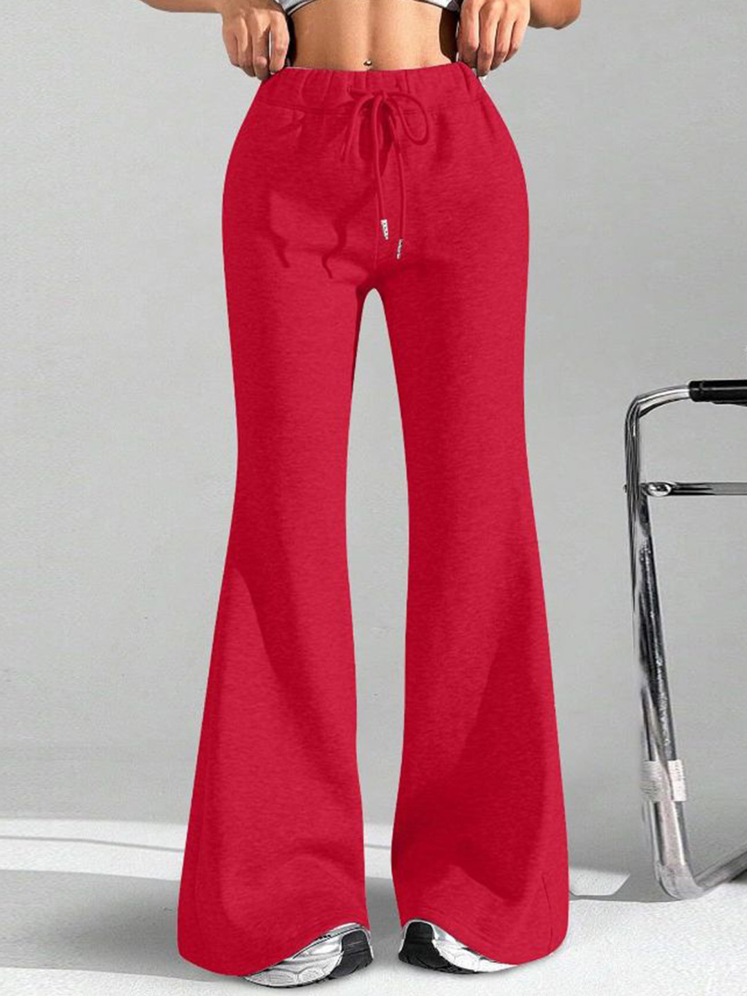 StyleCast Women Red Flared Wide Leg Mid-Rise Trousers