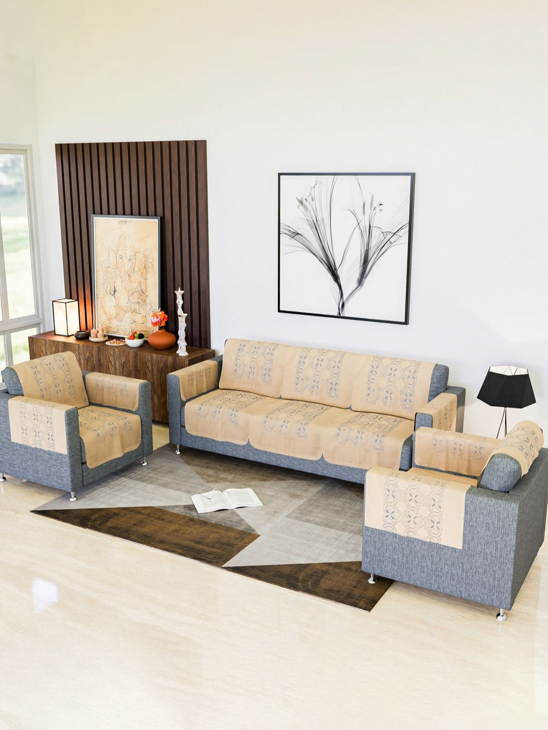 Aura Gold-Toned Cotton Sofa Cover With Arms