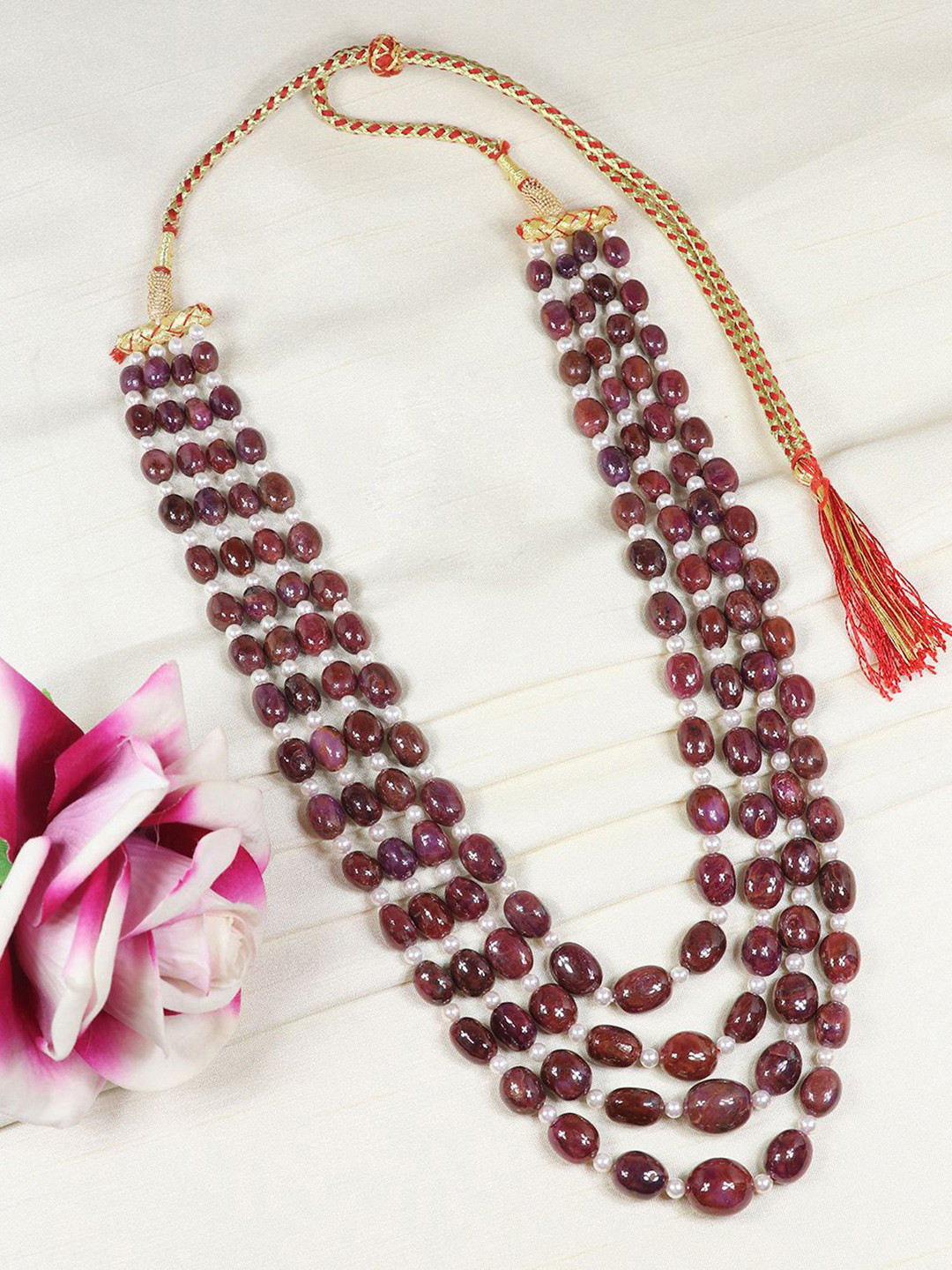 Raj Gems Natural Ruby Gemstone Beaded Necklace Jewellery