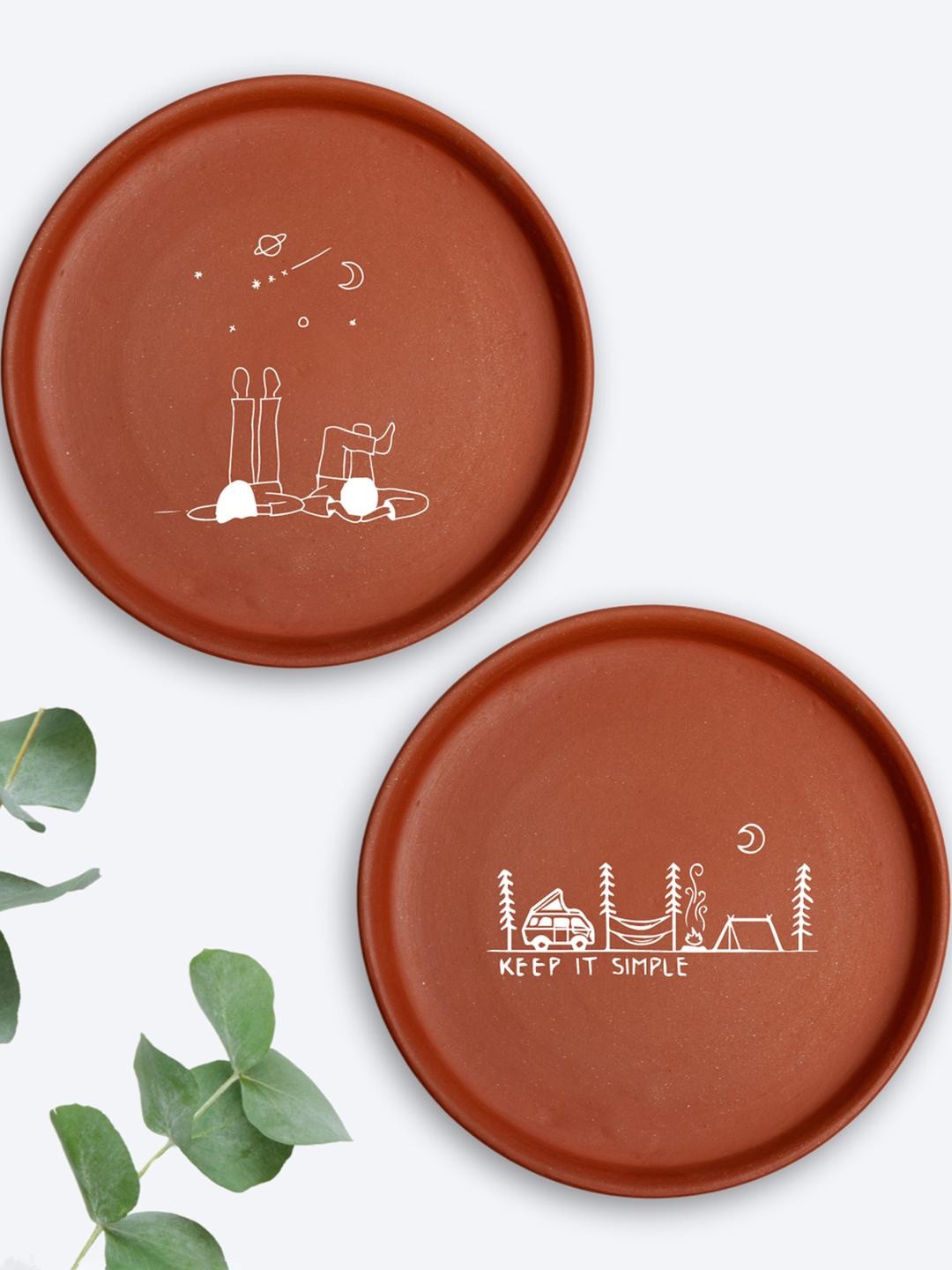 ALMIRO TREE Clay Rusty Hanging Hall 2Pcs Wall Plates-8In