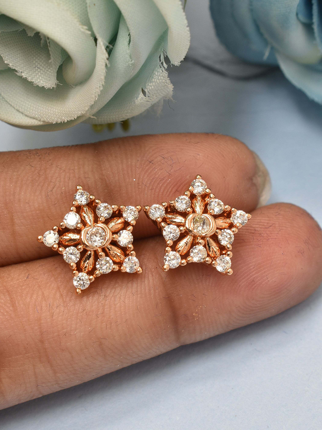MEIRA JEWELLERY Gold-Plated Artificial Stones Studded Star Shaped Studs