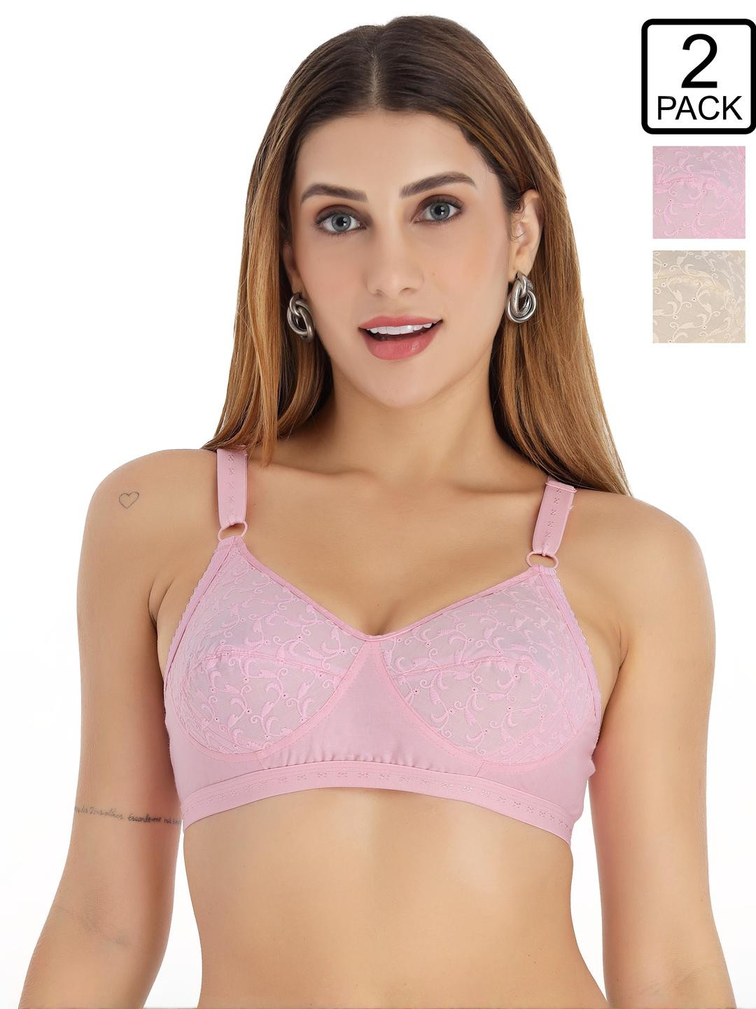 Selfcare 2 Pack Solid Self Design Net Non Padded Full Coverage Bra - SN3716