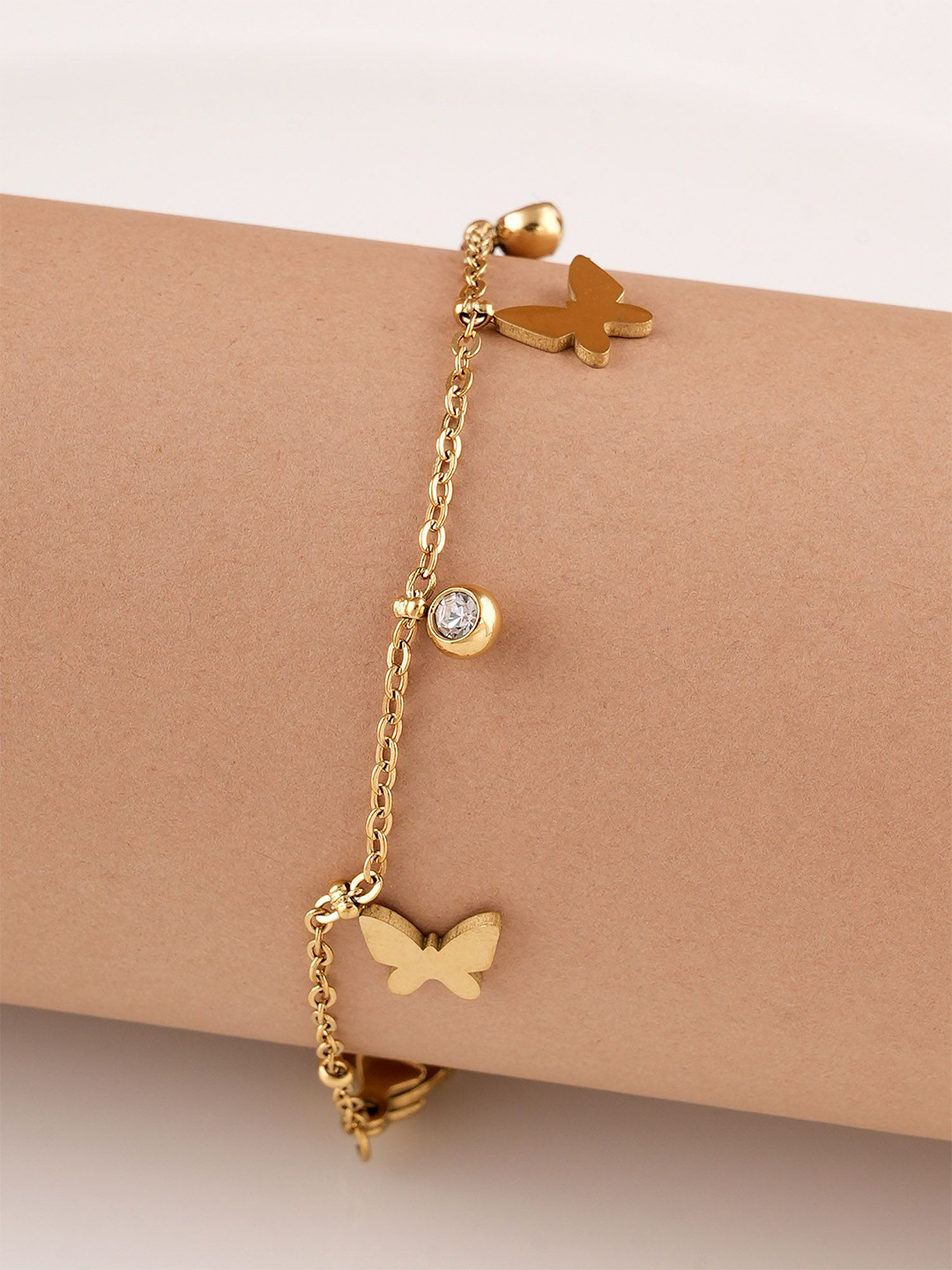 PALMONAS Women Cubic Zirconia Gold-Plated Wraparound Bracelet