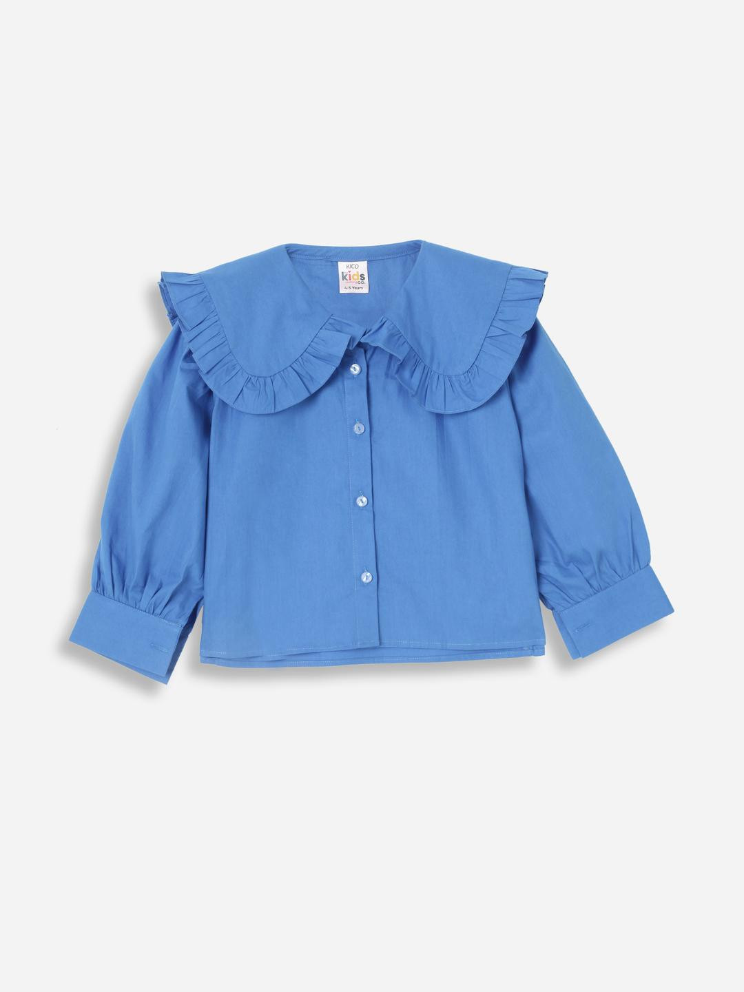 KICO Girls Solid Ruffle Shirt
