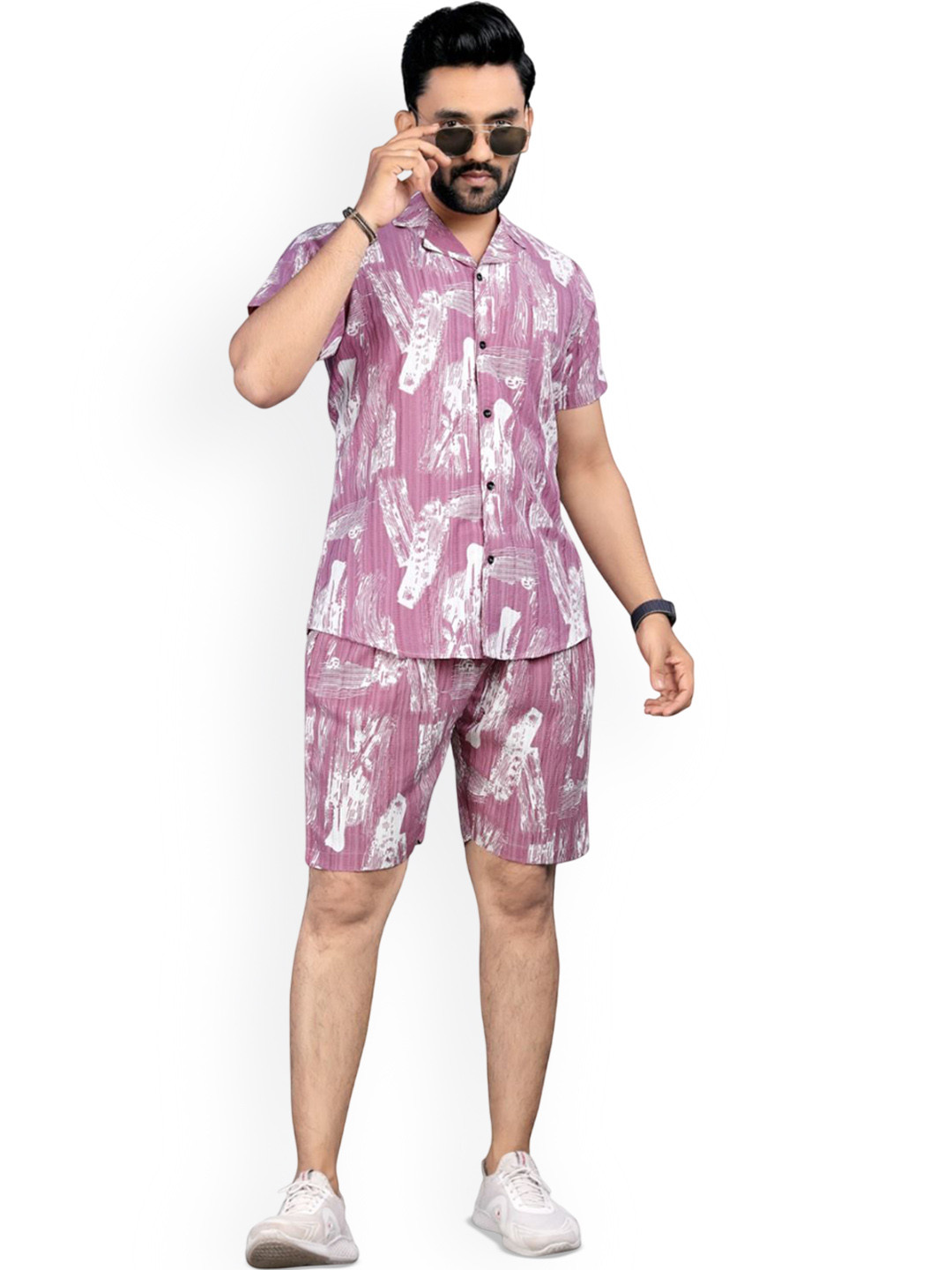 VIMALNATH SYNTHETICS Printed Shirt Collar Shirt With Shorts Co-Ords