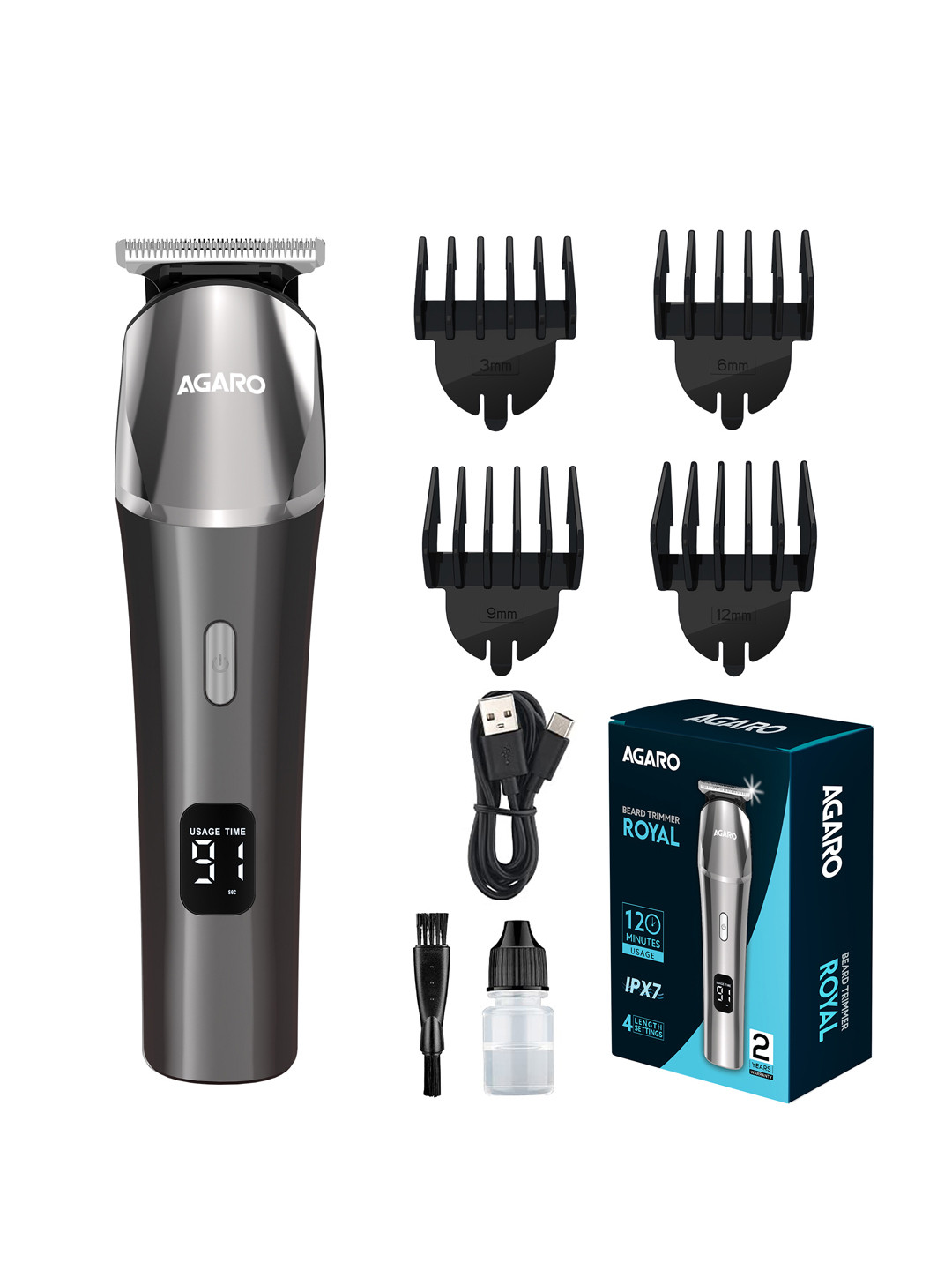 Agaro Men Royal High Precision & Washable Beard Trimmer - Silver