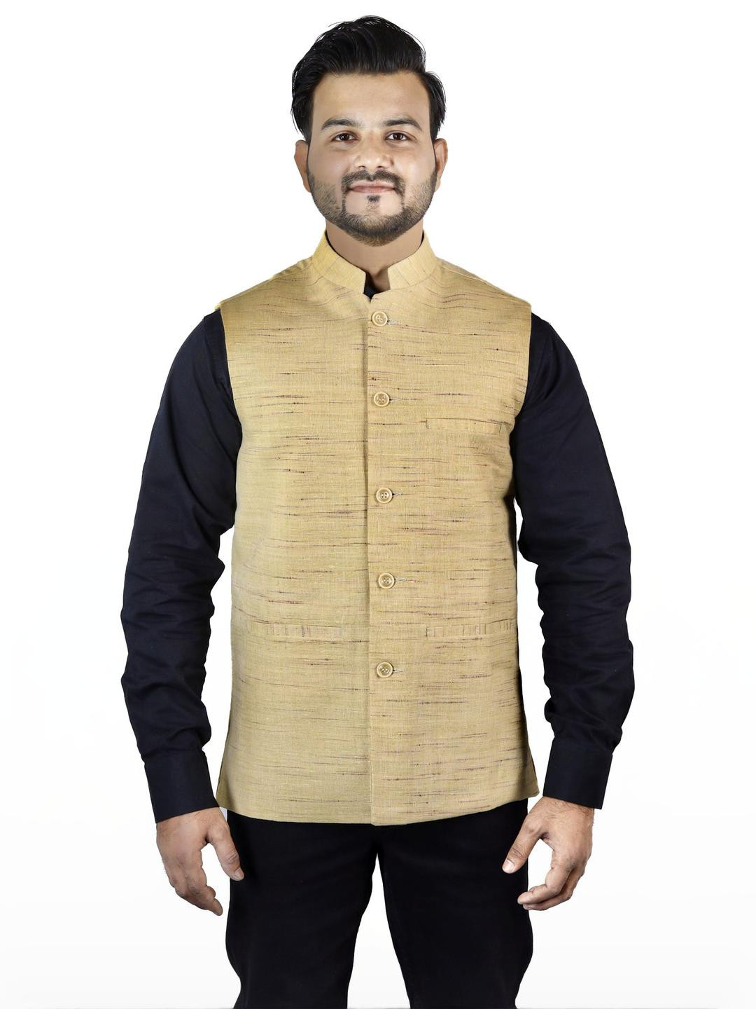 BIS Creations Men Self Design Mandarin Collar Woven Nehru Jacket