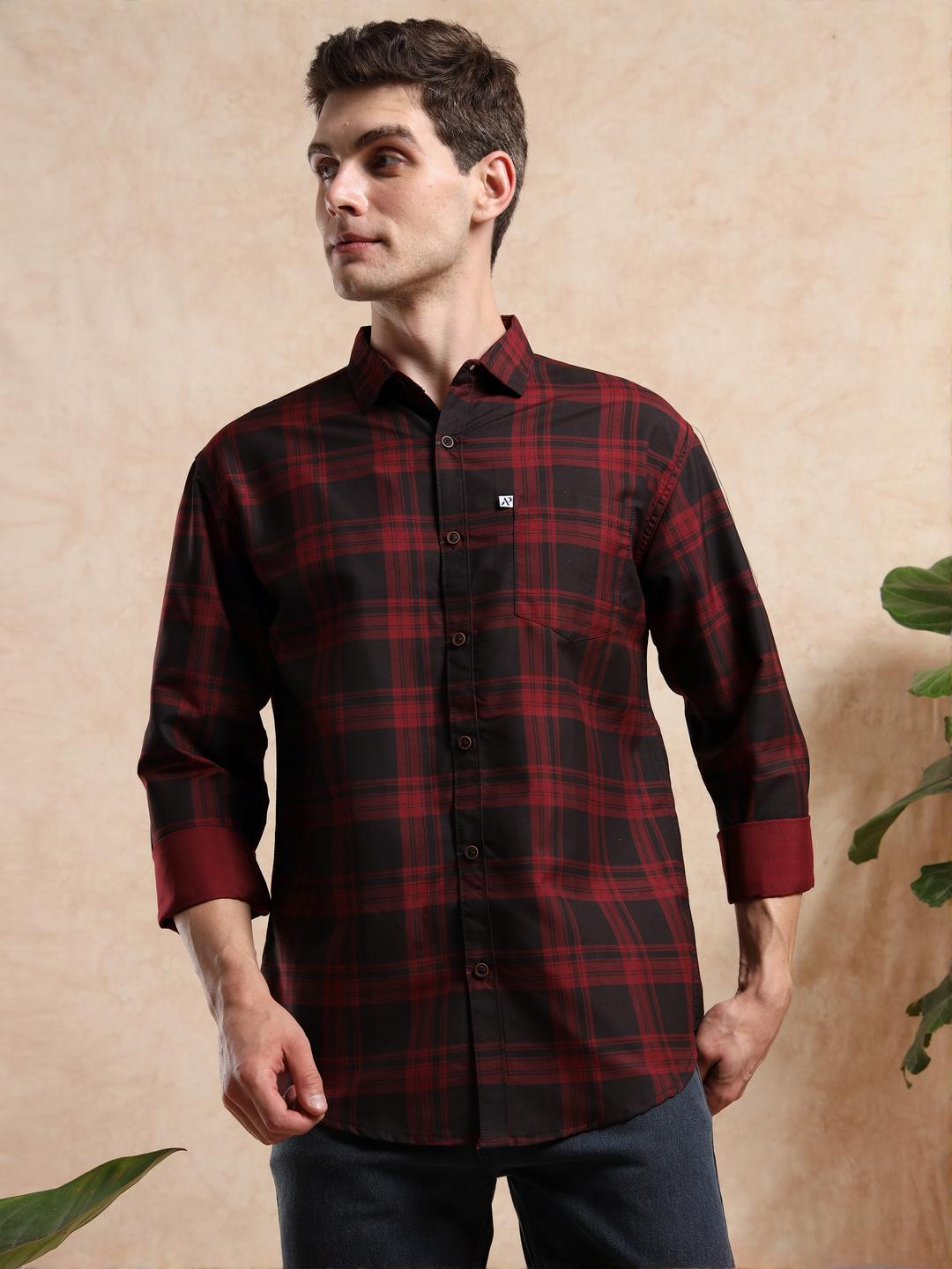 ALLWIN PAUL Comfort Tartan Checked Cutaway Collar Cotton Casual Shirt