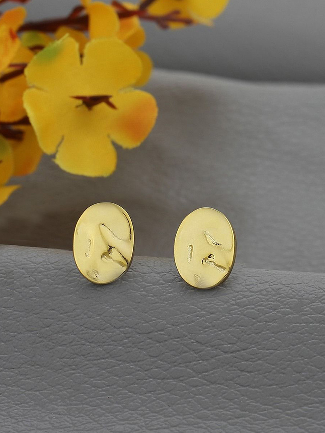 VANBELLE 925 Sterling Silver 18kt Gold Plated Textured Stud Earring